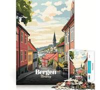 Rompecabezas de 1000 piezas con ilustración de una calle de Bergen,Noruega Bordes limpios y decoración Juguete creativo para desarrollar la creatividad Tiempo libre Divertido Regalo ideal para Navidad