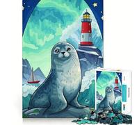 Rompecabezas de 1000 Piezas con ilustración de una Foca y un Faro, Ideal para Adolescentes Ayuda a Fortalecer la Memoria, calmar y Relajarse Bordes (38x26cm)