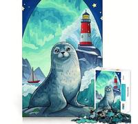 Rompecabezas de 1000 Piezas con ilustración de una Foca y un Faro, Ideal para Adolescentes Juguete Que estimula la Mente, pasatiempo Tranquilo, Corte preciso, Regalo de Temporada (38x52cm)