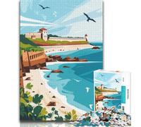Rompecabezas de 1000 Piezas con ilustración de una Fortaleza Costera Desafío difícil para aliviar el estrés Cada Pieza es única Juego Familiar desafiante y Divertido (75x50cm)