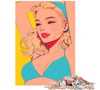 Rompecabezas de 1000 Piezas con ilustración de una Mujer Rubia en Bikini Azul para Adolescentes Ideal para Actividades Familiares y Divertidas en casa Juguetes educativos (38x52cm)
