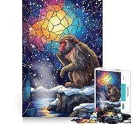 Rompecabezas de 1000 Piezas con ilustración de vidriera de Mono pensativo para Adolescentes, Wise Think Toy Gentle Leisure Tight Cut Santa Wish List (38x52cm)
