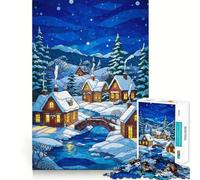 Rompecabezas de 1000 Piezas con ilustración de vidriera de Pueblo Invernal Juego cognitivo Divertido Troquelado de Alta precisión aliviar el estrés (38x52cm)