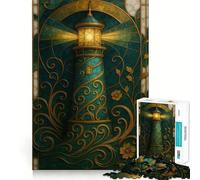 Rompecabezas de 1000 Piezas con ilustración de vidrieras de Faro ornamentado para Adultos Juguete de lógica Simple y Divertido con Corte de precisión (38x26cm)