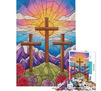 Rompecabezas de 1000 Piezas con ilustración de vidrieras de Tres Cruces Difícil de completar Juego Educativo Apto para Mayores de 14 años (50x75cm)
