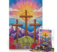Rompecabezas de 1000 Piezas con ilustración de vidrieras de Tres Cruces para Adolescentes Juguete para desarrollar la lógica y la diversión Bordes Suaves Regalo Creativo 50x75cm