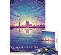 Rompecabezas de 1000 Piezas con ilustración del Horizonte de Barcelona al Atardecer para adolescentesPiensa Que el Tiempo de Entrenamiento está Bien empleadoBordes definidosRegalo Festivo (38x26cm)