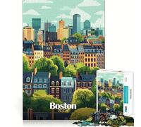 Rompecabezas de 1000 Piezas con ilustración del Horizonte de Boston,Bordes Finos,diseño lógico,Ideal para Jugar y divertirse en el Tiempo Libre,Perfecto como Regalo de cumpleaños (38x26cm)