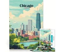 Rompecabezas de 1000 Piezas con ilustración del Horizonte de Chicago Corte preciso Divertido Juego de Habilidad Mental Juego para el Tiempo Libre Regalo Festivo y de Ocio (38x26cm)