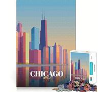 Rompecabezas de 1000 Piezas con ilustración del Horizonte de Chicago,Corte Premium,Juego Creativo para ejercitar la Mente,Paz,diversión,decoración navideña para la Pared (50x75cm)