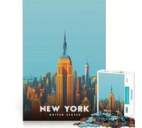Rompecabezas de 1000 Piezas con ilustración del Horizonte de la Ciudad de Nueva York Ideal para Jugar,concentrarse y divertirse Relajarse (50x75cm)
