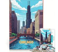 Rompecabezas de 1000 Piezas con ilustración del Paisaje Urbano de Chicago, Juguetes para armar, Actividades Familiares, con Piezas de Formas aleatorias Que encajan Perfectamente 50x75cm