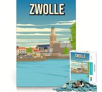 Rompecabezas de 1000 Piezas con ilustración del Paisaje Urbano de Zwolle póster de Viaje Corte preciso Divertido desafío Mental Juguete Juego para el Tiempo de Descanso Arte de cumpleaños (38x26cm)