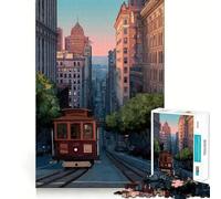 Rompecabezas de 1000 Piezas con ilustración del tranvía de San Francisco para Adultos Juguete de lógica Fina para el Tiempo Libre Arte de Bordes limpios y Coleccionable (50x75cm)