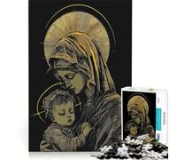 Rompecabezas de 1000 Piezas con ilustración Dorada de la Virgen y el Niño Juguete Educativo Juego de Velocidad Manual con Piezas de Formas aleatorias Que encajan Perfectamente 38x52cm