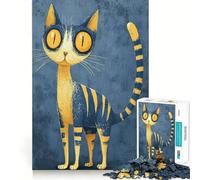 Rompecabezas de 1000 Piezas con ilustración estilizada de un Gato con Ojos Amarillos para Adolescentes Recuerda, Mejora, Calma, Mente Clara, Arte Coleccionable 38x26cm