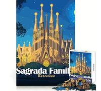 Rompecabezas de 1000 Piezas con ilustración Nocturna de la Sagrada Familia de Barcelona Ideal para Adolescentes Desarrolla la lógica,es fácil de Usar y se Disfruta sin complicaciones Regalo
