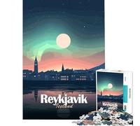 Rompecabezas de 1000 Piezas con ilustración Vectorial de un Paisaje Nocturno de Reikiavik Islandia Juego práctico y adictivo para Cultivar la Paciencia Regalos artísticos para la decoración del hogar