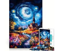 Rompecabezas de 1000 Piezas con Imagen de una Iglesia bajo el Cielo Nocturno para Adultos Mejora la Memoria Momento de Paz Bordes Finos Regalo Ideal para Pedir un Deseo a Papá Noel (38x52cm)