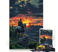 Rompecabezas de 1000 Piezas con Jinete postapocalíptico contemplando la Puesta de Sol en la Ciudad, para Adultos Juguete Inteligente para el hogar Bordes Lisos Artículo de colección (50x75cm)