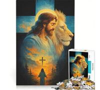Rompecabezas de 1000 Piezas con la Imagen de Jesús, el león y la Cruz Ideal para Relajarse y desconectar Colección de Artistas Bellas Artes 50x75cm