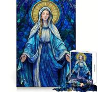 Rompecabezas de 1000 Piezas con la Imagen de la Virgen María en vitral,Ideal para Adolescentes,para ejercitar la Mente,para una recreación Tranquila,con Bordes definidos, (38x26cm)