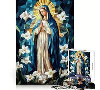 Rompecabezas de 1000 Piezas con la Imagen de la Virgen María en vitral,Ideal para Adolescentes,para ejercitar la Mente,para una recreación Tranquila y con Bordes definidos (38x52cm)