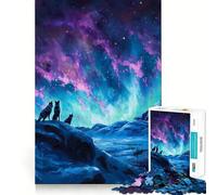 Rompecabezas de 1000 Piezas con la Imagen de Lobos bajo la Aurora Boreal Divertido Juego de Memoria con Superficie Lisa y sin Rebabas Un Reto entretenido para el Tiempo Libre (38x26cm)