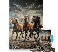 Rompecabezas de 1000 Piezas con la Imagen de Tres Caballos Corriendo, Ideal para Adolescentes Juego Inteligente para Relajarse y armar Patrones Lista de Deseos de Papá Noel 38x52cm
