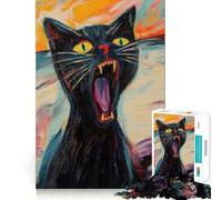 Rompecabezas de 1000 Piezas con la Imagen de un Gato Negro Gritando para Adultos Fortalece la Memoria Momento cálido Bordes limpios (38x26cm)
