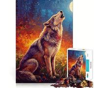 Rompecabezas de 1000 Piezas con la Imagen de un Lobo Aullando a la Luna Diversión sin Rebabas,Piezas de Corte Limpio Actividad Absorbente para Noches tranquilas (50x75cm)