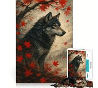 Rompecabezas de 1000 Piezas con la Imagen de un Lobo Entre Hojas de otoño para Adolescentes Juego de Memoria y concentración Recorte de Calidad Profesional Actividad Relajante para Grupos