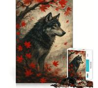 Rompecabezas de 1000 Piezas con la Imagen de un Lobo Entre Hojas de otoño para Adultos Ejercicio Mental Corte de precisión Bordes Lisos Actividad Relajante para Grupos en Interiores (38x52cm)