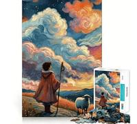 Rompecabezas de 1000 Piezas con la Imagen de un Pastor y Sus ovejas al Atardecer, Ideal para Adolescentes Mejora la Memoria, es Relajante y Divertido Piezas de colección con Cortes precisos 38x26cm