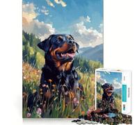 Rompecabezas de 1000 Piezas con la Imagen de un Rottweiler en una Pradera de montaña, Ideal para Adolescentes Un Reto Mental Relajante y Divertido Corte preciso Regalo Festivo (38x52cm)