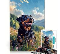 Rompecabezas de 1000 Piezas con la Imagen de un Rottweiler en una Pradera de montaña, Ideal para Adolescentes Un Juguete Divertido y Relajante con Cortes precisos Regalo Festivo (50x75cm)