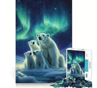 Rompecabezas de 1000 Piezas con la Imagen de una Familia de Osos Polares bajo la Aurora Boreal, Ideal para Adultos Un pasatiempo Divertido para armar y Decorar la Pared (38x26cm)