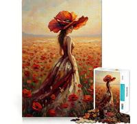 Rompecabezas de 1000 Piezas con la Imagen de una Mujer en un Campo de Amapolas,Ideal para Adolescentes Desarrolla la Mente y estimula la Creatividad Cortado con láser para un Ajuste Actividad