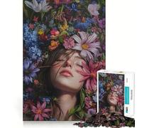 Rompecabezas de 1000 Piezas con la Imagen de una Mujer rodeada de Flores Juego de ingenio sin Espacios Diseño Ajustado Perfecto Regalo Ideal para reuniones Familiares (38x52cm)