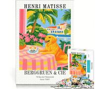 Rompecabezas de 1000 Piezas con la Pintura Café con Perros de Henri Matisse Ideal para Jugar en Familia o como Regalo de cumpleaños Incluye póster y Hoja de Preguntas a Juego 38x26cm