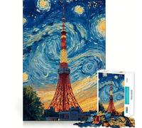 Rompecabezas de 1000 Piezas con la Pintura de la Torre de Tokio y la Noche Estrellada para Adolescentes Mejora la Memoria, relájate y Disfruta del Momento Bordes precisos Un Regalo increíble 38x52cm