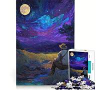 Rompecabezas de 1000 Piezas con la Pintura Paisaje del Vigilante Nocturno Juego de ingenio Actividades Familiares con póster y Hoja de Preguntas a Juego 38x26cm