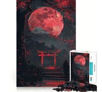 Rompecabezas de 1000 Piezas con la Puerta Torii de la Luna Roja del Monte Fuji para Adolescentes Juguete Divertido para armar Arte Coleccionable con Corte nítido (38x52cm)