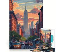 Rompecabezas de 1000 Piezas con la Silueta de Nueva York al Atardecer para Adultos Ideal para Mejorar la Memoria Un pasatiempo Relajante Corte Firme Fiestas (38x26cm)