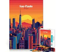 Rompecabezas de 1000 Piezas con la Silueta de Sao Paulo al Atardecer para Adolescentes Juguete de lógica para Jugar en Grupo Corte de precisión Regalo Original (50x75cm)