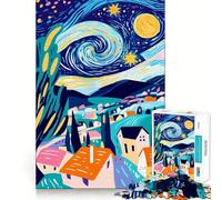 Rompecabezas de 1000 Piezas con la vívida visión fauvista de La Noche Estrellada Juego cognitivo Divertido Troquelado de Alta precisión aliviar el estrés (50x75cm)