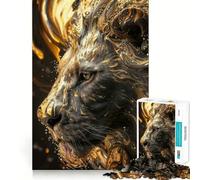 Rompecabezas de 1000 Piezas con Leones Negros y Dorados,Corte preciso,Arte Creativo,Juego fácil de Usar,decoración navideña (38x52cm)
