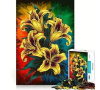 Rompecabezas de 1000 Piezas con Lirios Amarillos y Fondo de arcoíris Juego de ingenio Mental Diseño Ajustado sin Huecos reuniones Familiares (50x75cm)