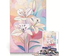 Rompecabezas de 1000 Piezas con Lirios Blancos sobre Fondo Abstracto para Adultos Ideal para estimular la Memoria, brindar un Entretenimiento Tranquilo y una Experiencia Memorable (38x52cm)