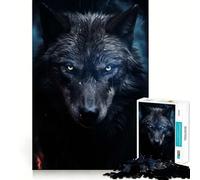 Rompecabezas de 1000 Piezas con Lobo Negro y Ojos Naranjas Juego de precisión para desarrollar la lógica,el Tiempo Libre y como Regalo de cumpleaños 38x26cm